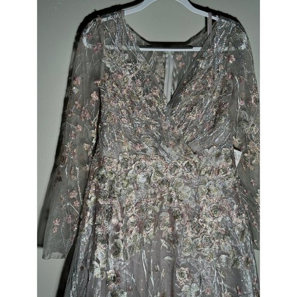 Mac Duggal 20402 Long Sleeve Dress A Line Embellished Pastel Floral Size 10 NWT - Picture 7 of 12